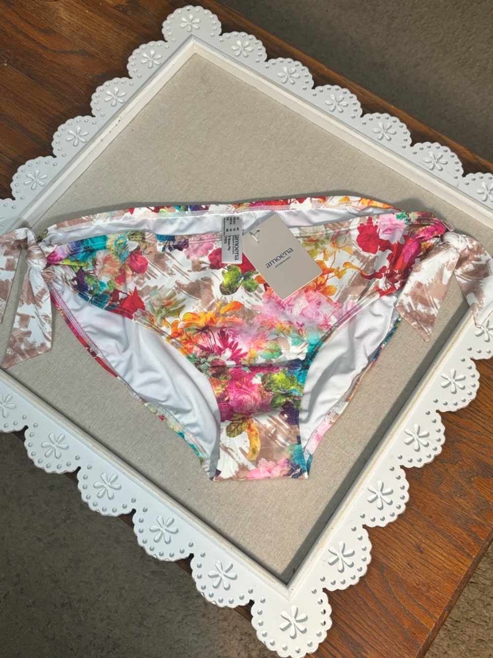 Amoena Colorful Bathing Suit Bottom. New With Tags.Contrasting Side Ties. Sz 14